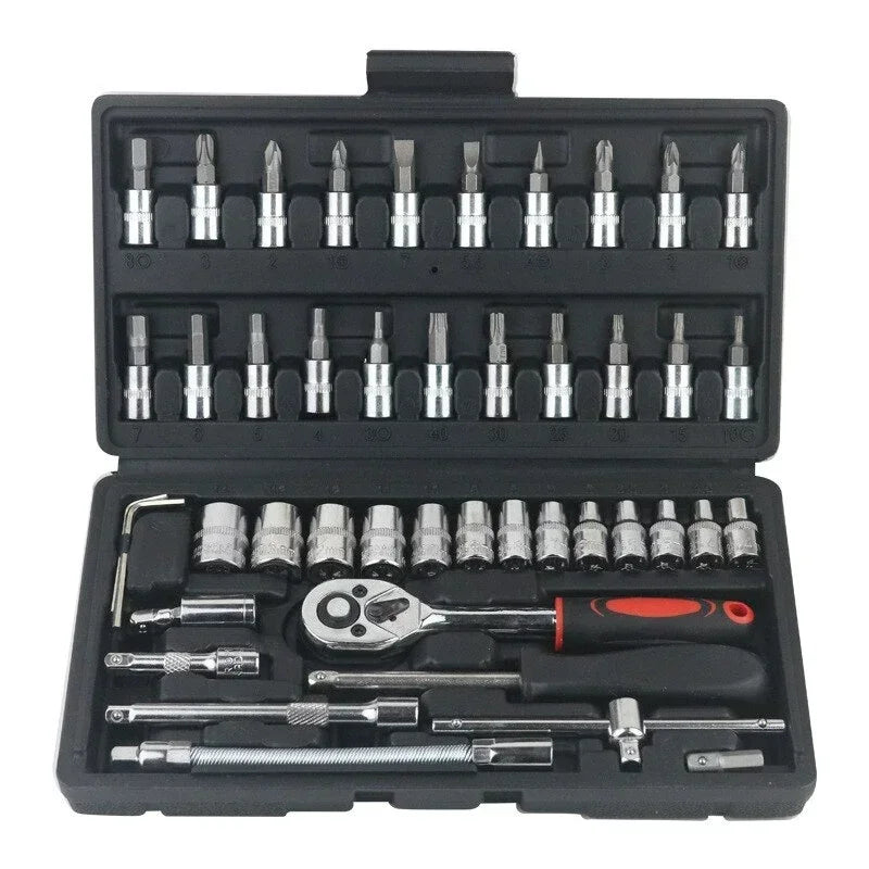46-Piece Car Repair Tool Kit - Professional Mechanic Socket & Ratchet Set