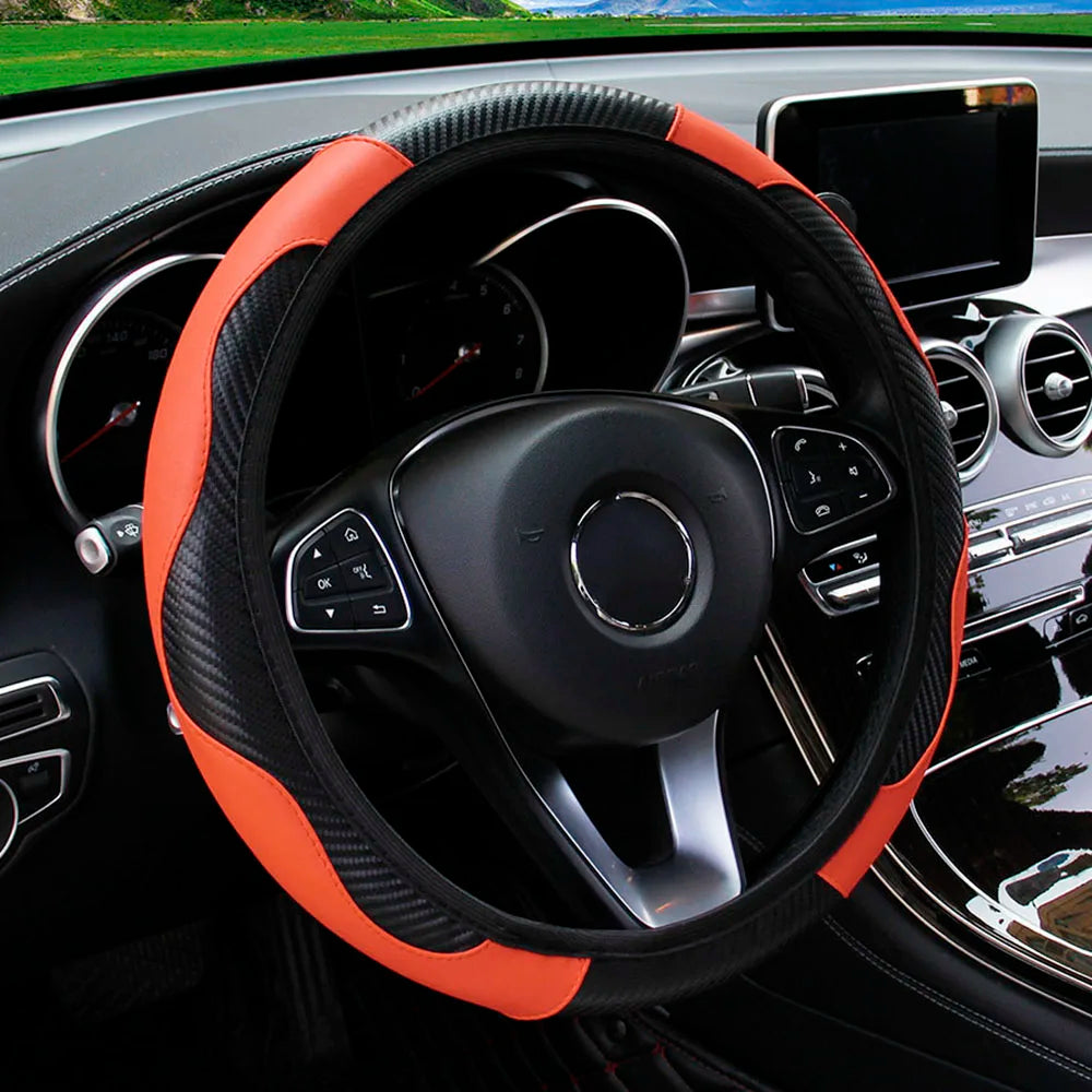 PU Carbon Fiber Steering Wheel Cover - Universal Fit for D-Type & Round Wheels
