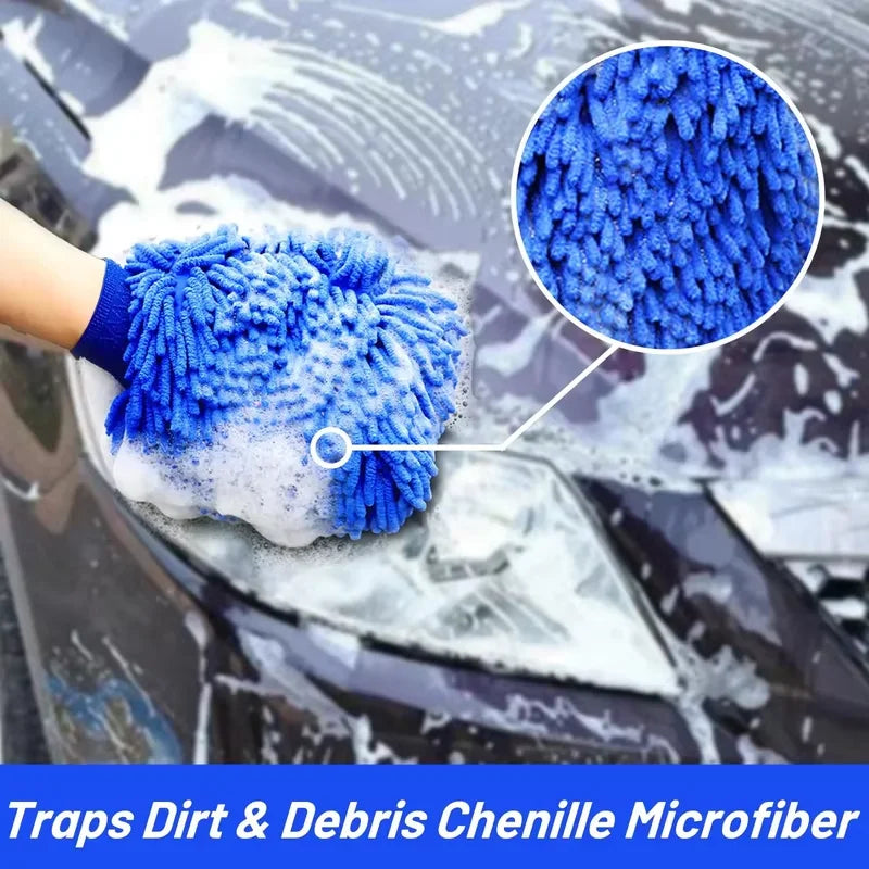Chenille Car Wash Gloves - Ultra-Soft Microfiber Cleaning Mitts (1-2 Piece Set)