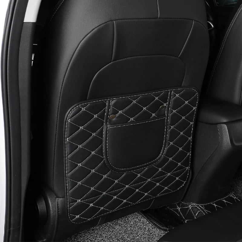 Car Seat Back Anti-Kick Pad with Storage - Premium Leather Seat Protector