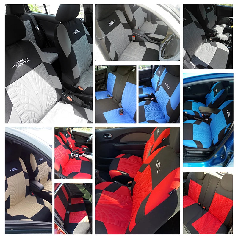 2-Piece Universal Car Seat Covers - Tire Trace Design with Foam Padding