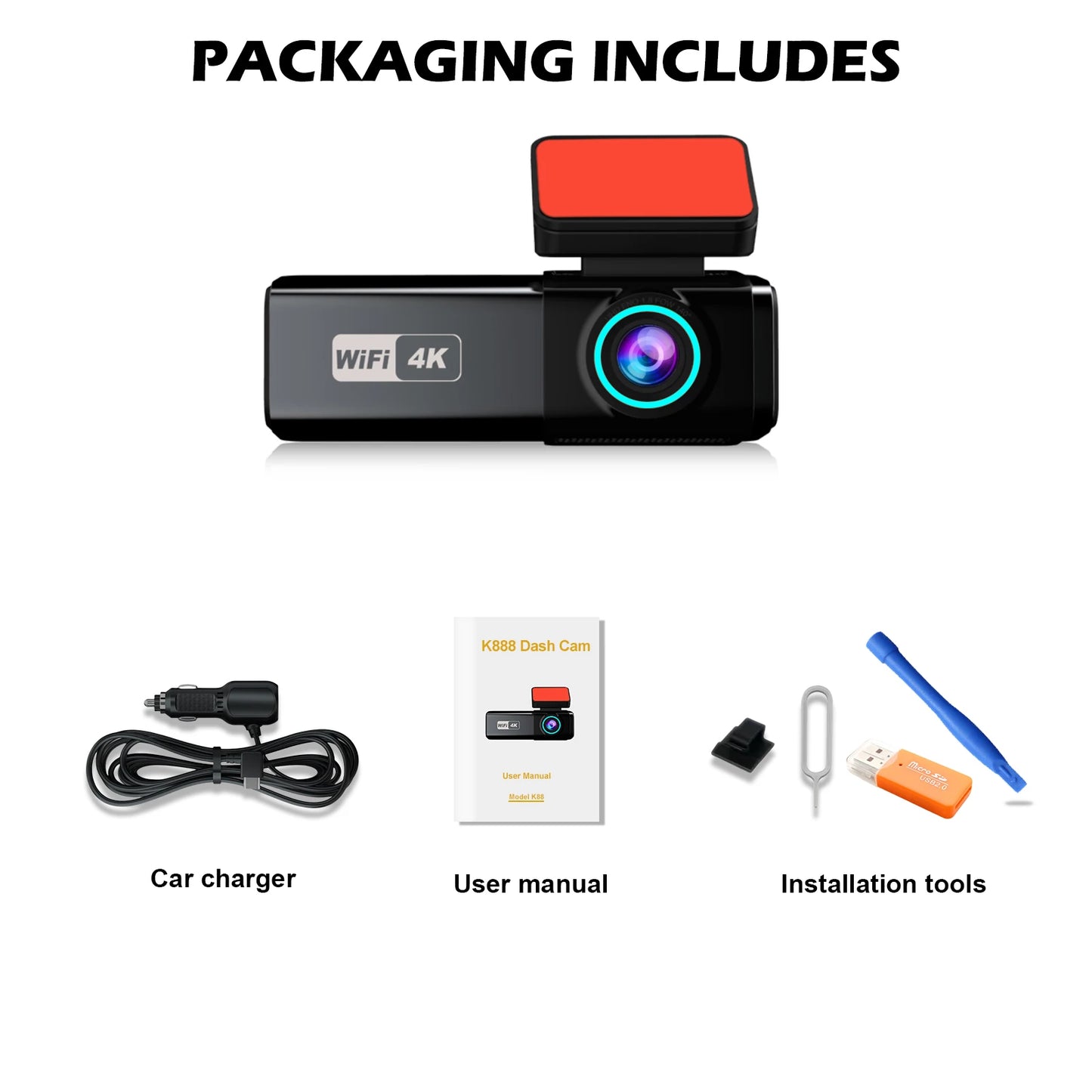 Aprilboy 4K WiFi Dash Cam - Dual Lens Front & Rear with Night Vision & 24H Parking Monitor