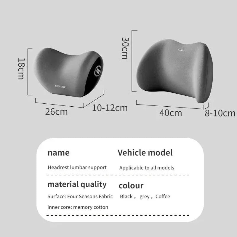 Memory Foam Car Headrest & Lumbar Support Set - Ergonomic Neck Pillow & Back Cushion