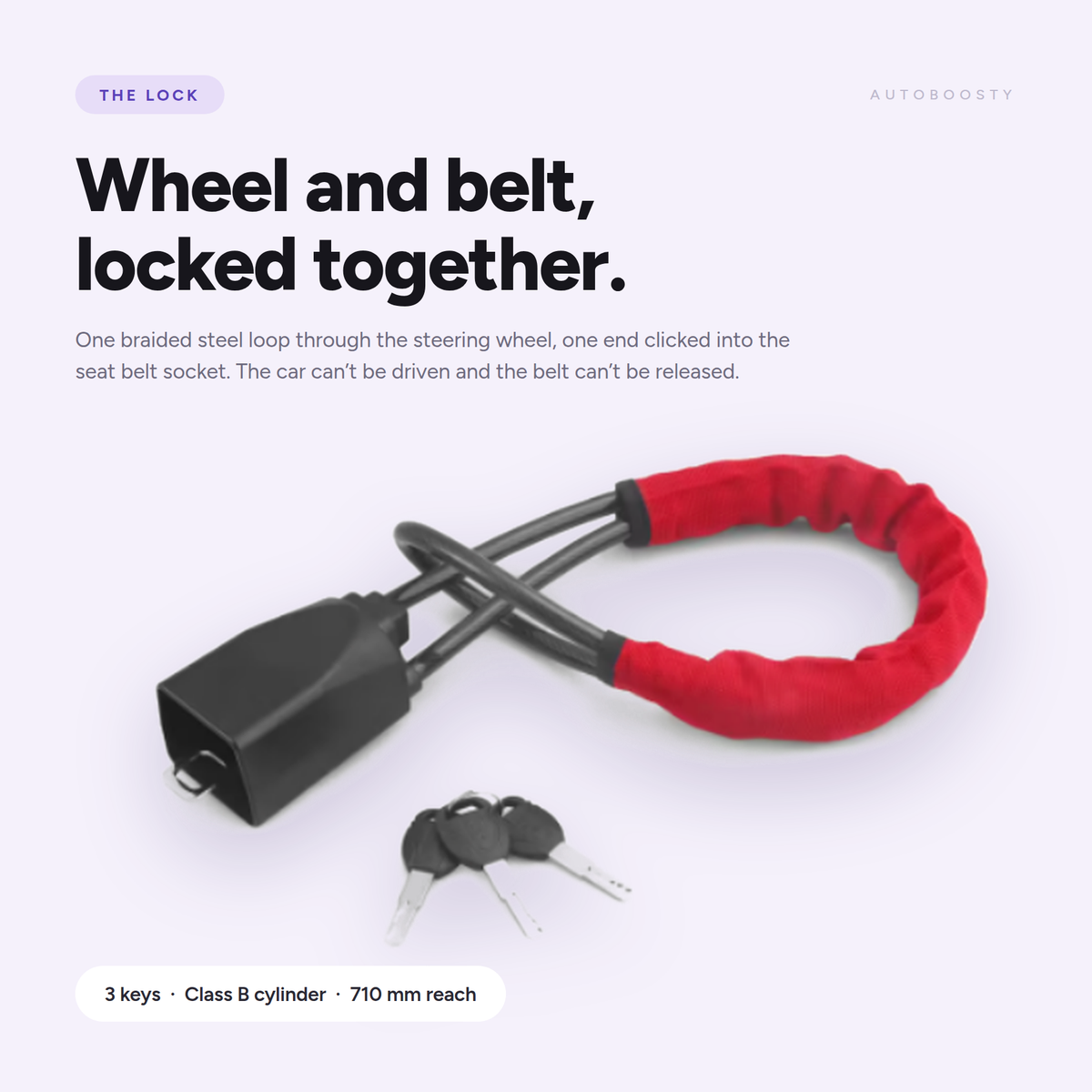 Car Steering Wheel Lock - Reinforced Cable Anti-Theft Deterrent