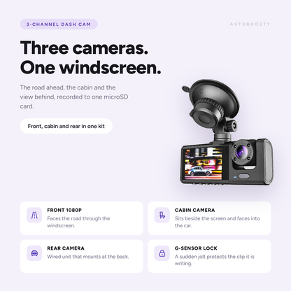 3-Channel Dash Cam - Front, Cabin and Rear