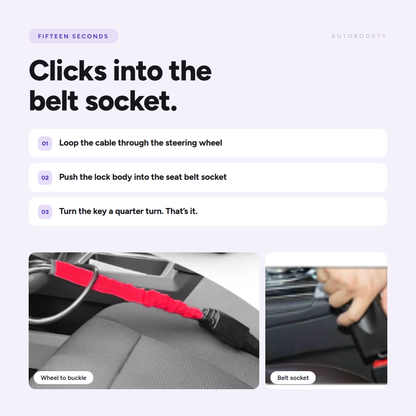 Car Steering Wheel Lock - Reinforced Cable Anti-Theft Deterrent