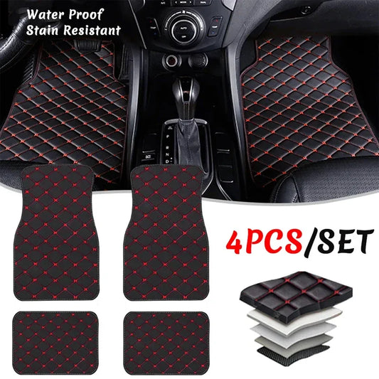 4-Piece Universal PU Leather Car Floor Mats - Waterproof Front & Rear Protection Set