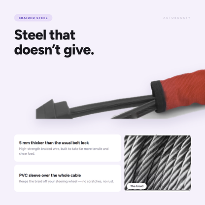 Car Steering Wheel Lock - Reinforced Cable Anti-Theft Deterrent