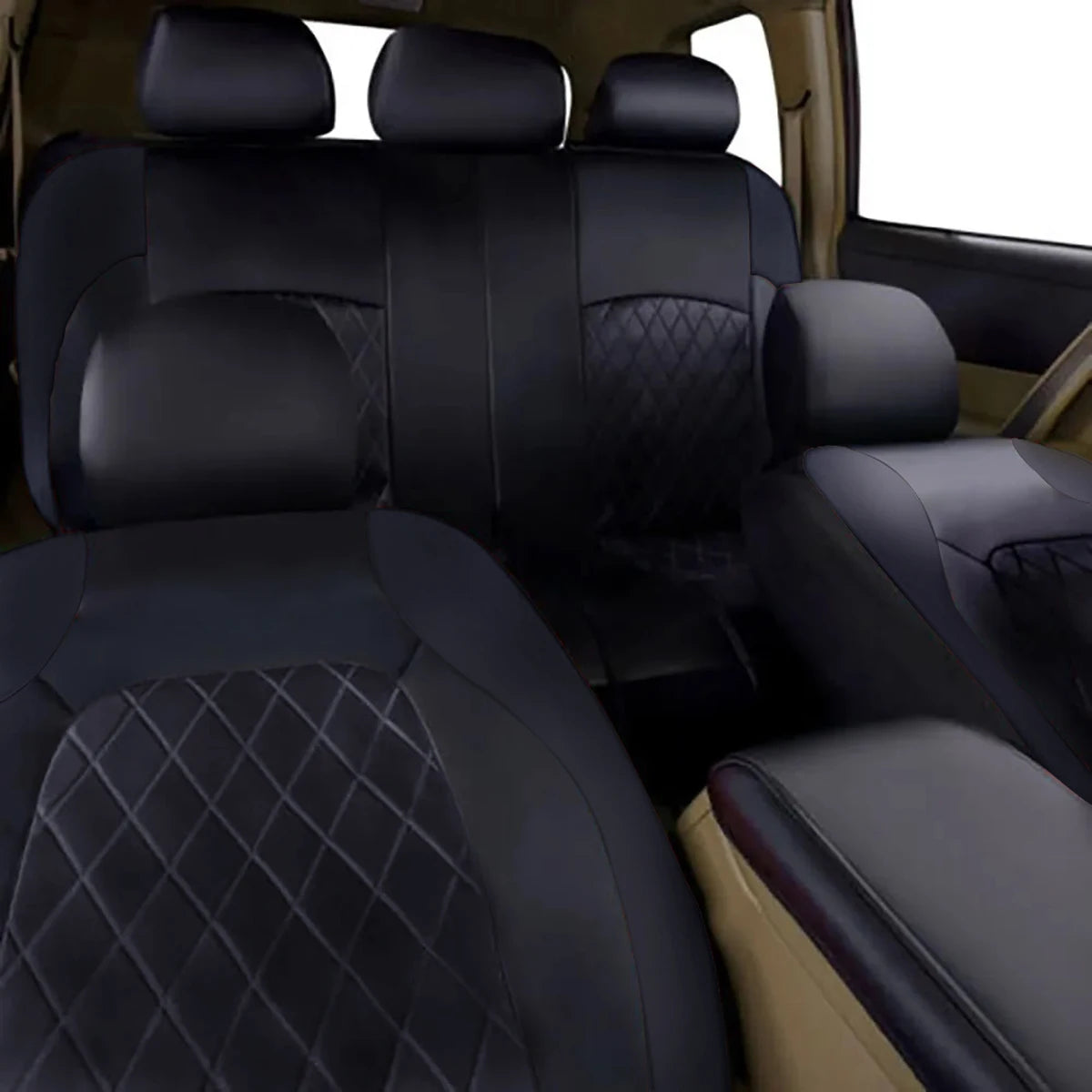 All-Season Quilted PU Leather Car Seat Covers - Full 5-Seat Protection Set