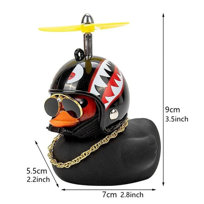 Rubber Duck Car Dashboard Ornament with Propeller Helmet - Cute Auto Decoration