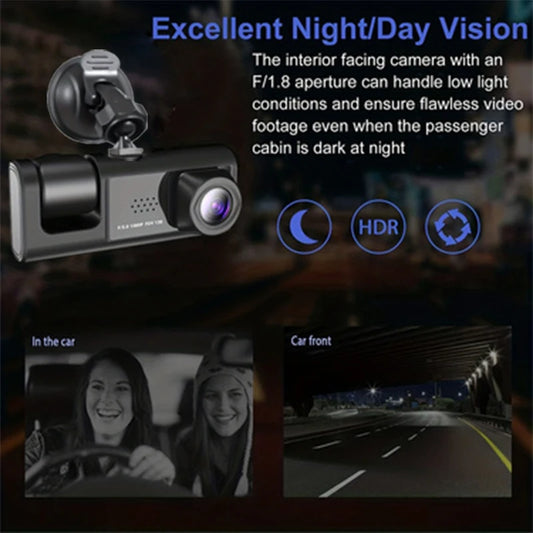 3-Camera Dash Cam System - 1080P HD with IR Night Vision & 2" IPS Screen