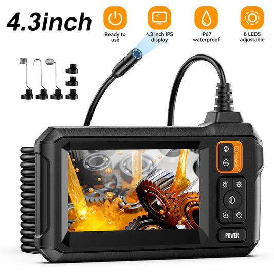 Industrial Endoscope Camera - 4.3" IPS Screen 1080P HD with 8 LED Lights & IP67 Waterproof
