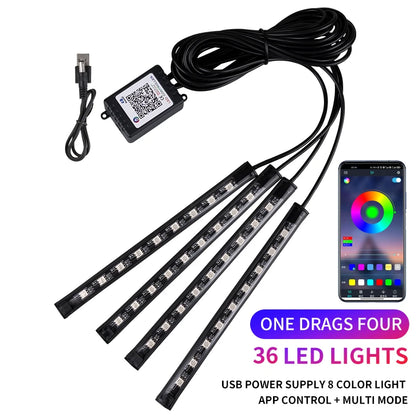 RGB LED Car Interior Strip Lights - Music Control Ambient Lighting Kit with Remote & App