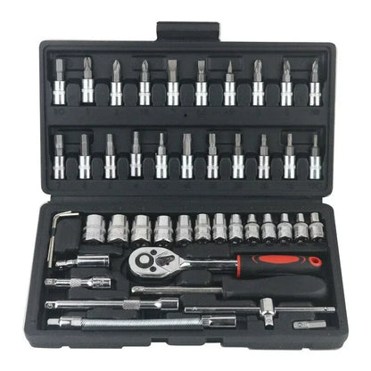 46-Piece Car Repair Tool Kit - Professional Mechanic Socket & Ratchet Set