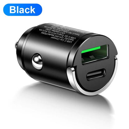100W Mini Pull Ring Car Charger - Dual USB-C & QC 3.0 Fast Charging