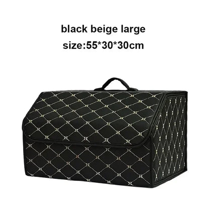PU Leather Collapsible Car Trunk Organizer - Premium Storage Box with Handles