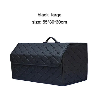 PU Leather Collapsible Car Trunk Organizer - Premium Storage Box with Handles