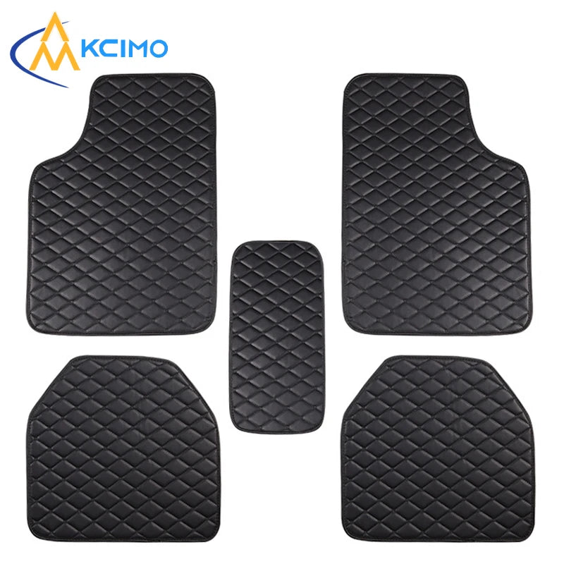 Kcimo 5Pcs Car Floor Mats Universal PU Leather Waterproof Auto Foot Pad Protector Automobile Interior Car Interior Accessories