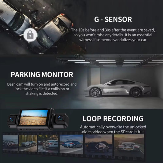 4-Channel Car Dash Cam - 1080P FHD WiFi Black Box with Night Vision & Hardwire Kit