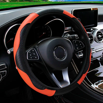 PU Carbon Fiber Steering Wheel Cover - Universal Fit for D-Type & Round Wheels