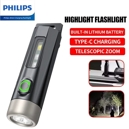 PHILIPS 2025 Super Bright EDC Flashlight - Rechargeable Mini Keychain Light