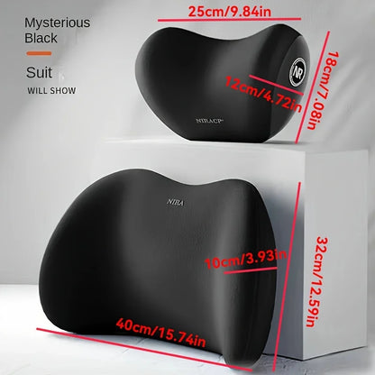 Memory Foam Car Headrest & Lumbar Support Set - Ergonomic Neck Pillow & Back Cushion