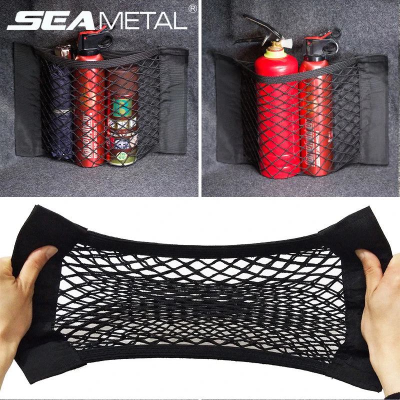 Car Storage Net Organizer - Universal Vehicle Cargo Mesh with Velcro Installation