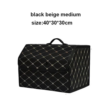 PU Leather Collapsible Car Trunk Organizer - Premium Storage Box with Handles