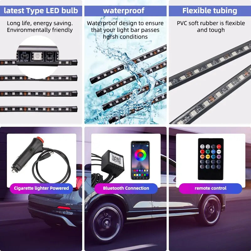 RGB LED Car Interior Strip Lights - Music Control Ambient Lighting Kit with Remote & App