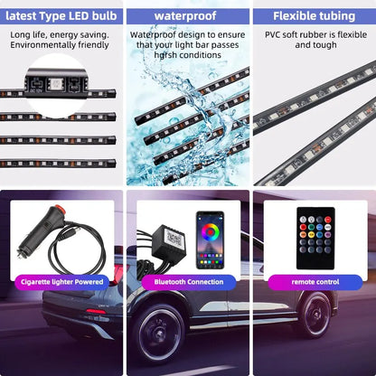 RGB LED Car Interior Strip Lights - Music Control Ambient Lighting Kit with Remote & App