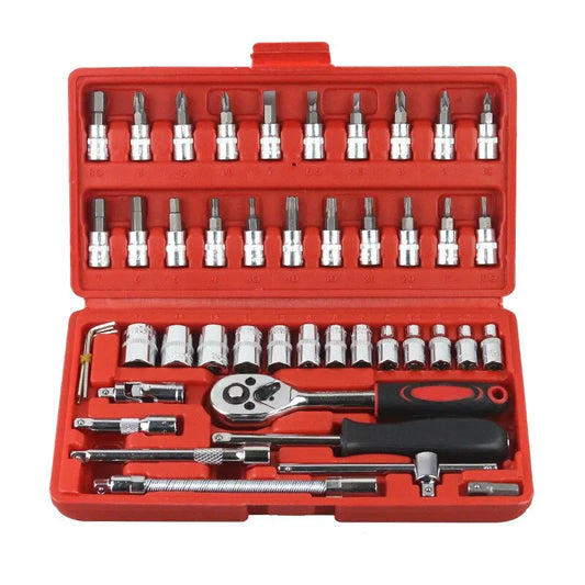 46-Piece Car Repair Tool Kit - Professional Mechanic Socket & Ratchet Set