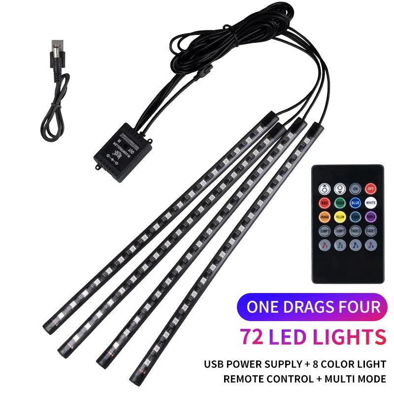 RGB LED Car Interior Strip Lights - Music Control Ambient Lighting Kit with Remote & App
