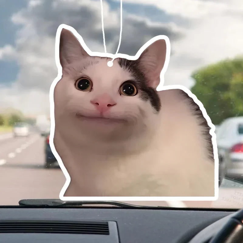 Funny Cat Face Car Air Freshener - Rearview Mirror Pendant with Aromatherapy