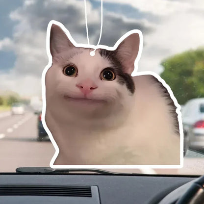 Funny Cat Face Car Air Freshener - Rearview Mirror Pendant with Aromatherapy