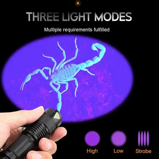 Portable Mini UV LED Flashlight - 365/395nm Ultraviolet Detection Light