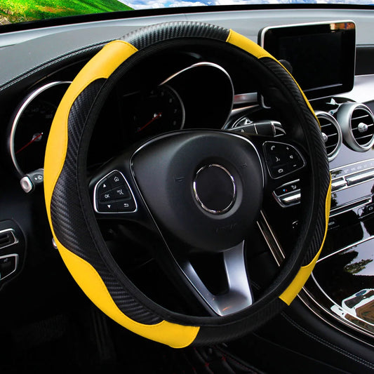 PU Carbon Fiber Steering Wheel Cover - Universal Fit for D-Type & Round Wheels