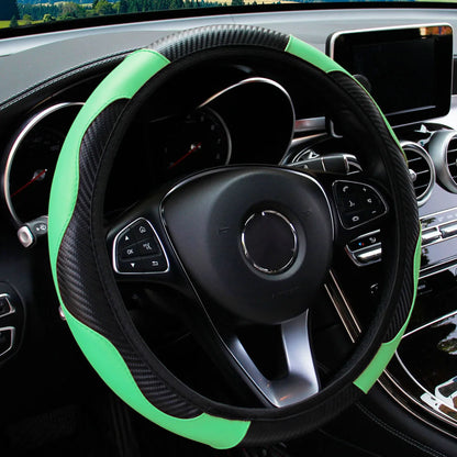 PU Carbon Fiber Steering Wheel Cover - Universal Fit for D-Type & Round Wheels