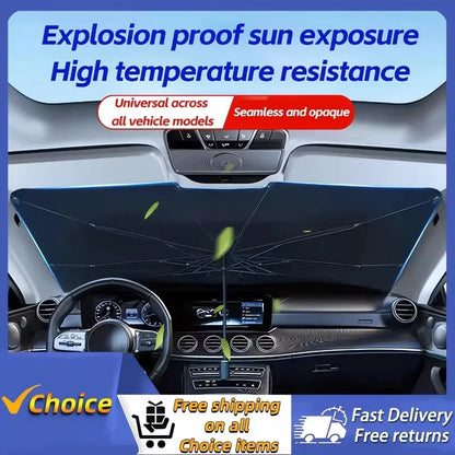 Car Front Window Sun Shade - UV Protection Windshield Sunshade with 10-Rib Structure