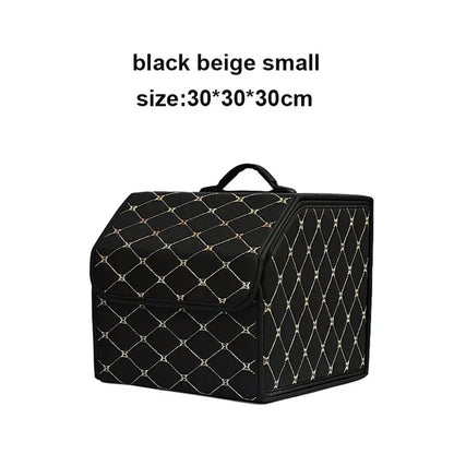 PU Leather Collapsible Car Trunk Organizer - Premium Storage Box with Handles