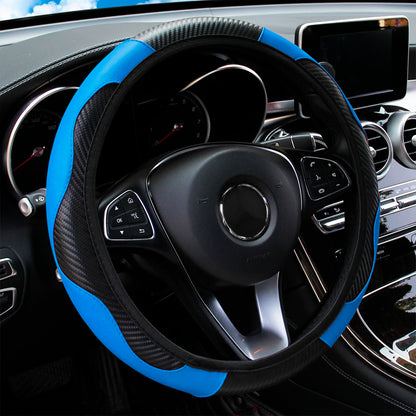 PU Carbon Fiber Steering Wheel Cover - Universal Fit for D-Type & Round Wheels