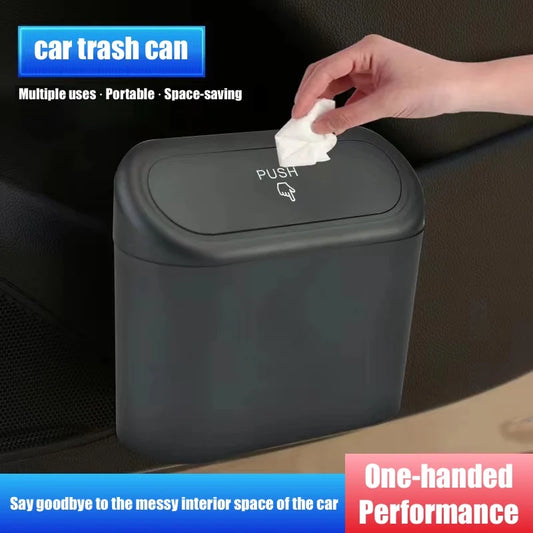 Hanging Car Trash Can with Lid - Waterproof Dustproof Storage Box