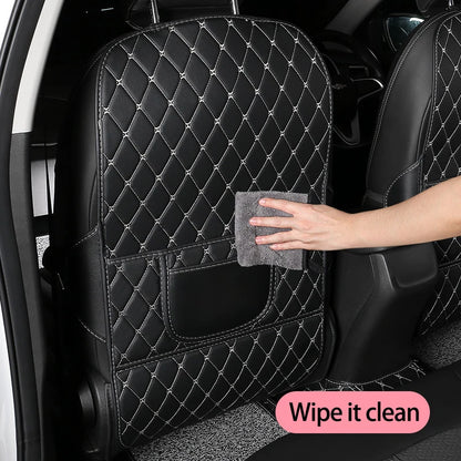 Car Seat Back Anti-Kick Pad with Storage - Premium Leather Seat Protector