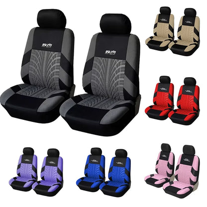 2-Piece Universal Car Seat Covers - Tire Trace Design with Foam Padding