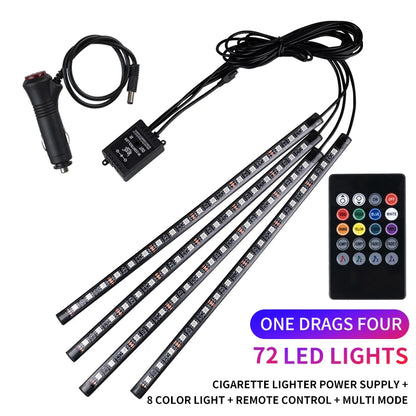 RGB LED Car Interior Strip Lights - Music Control Ambient Lighting Kit with Remote & App