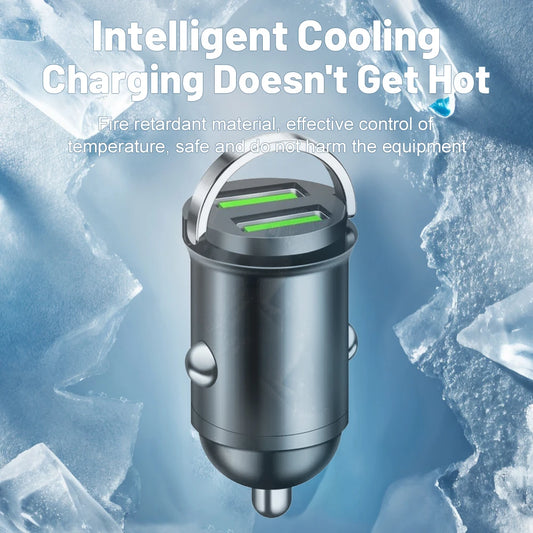 100W Mini Pull Ring Car Charger - Dual USB-C & QC 3.0 Fast Charging