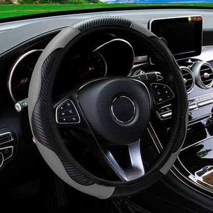 PU Carbon Fiber Steering Wheel Cover - Universal Fit for D-Type & Round Wheels