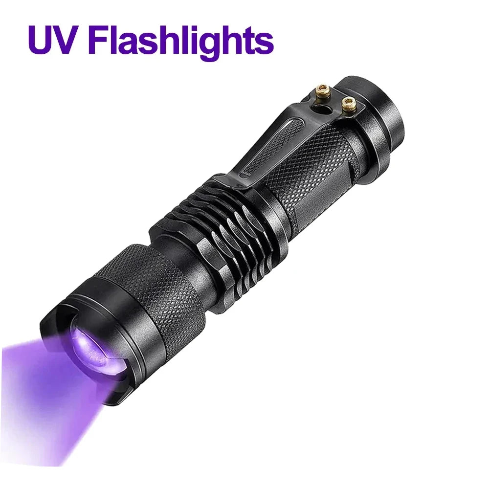 Portable Mini UV LED Flashlight - 365/395nm Ultraviolet Detection Light