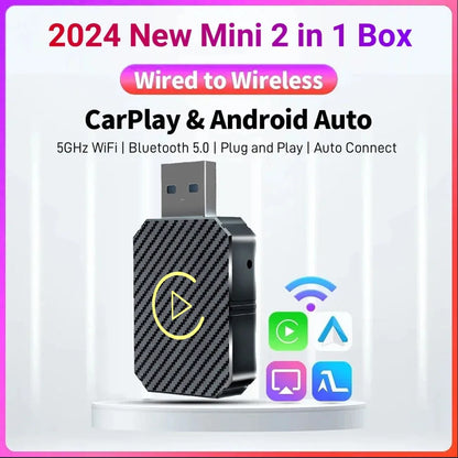 2-in-1 Wireless CarPlay Adapter - Convert Wired to Wireless for Apple & Android