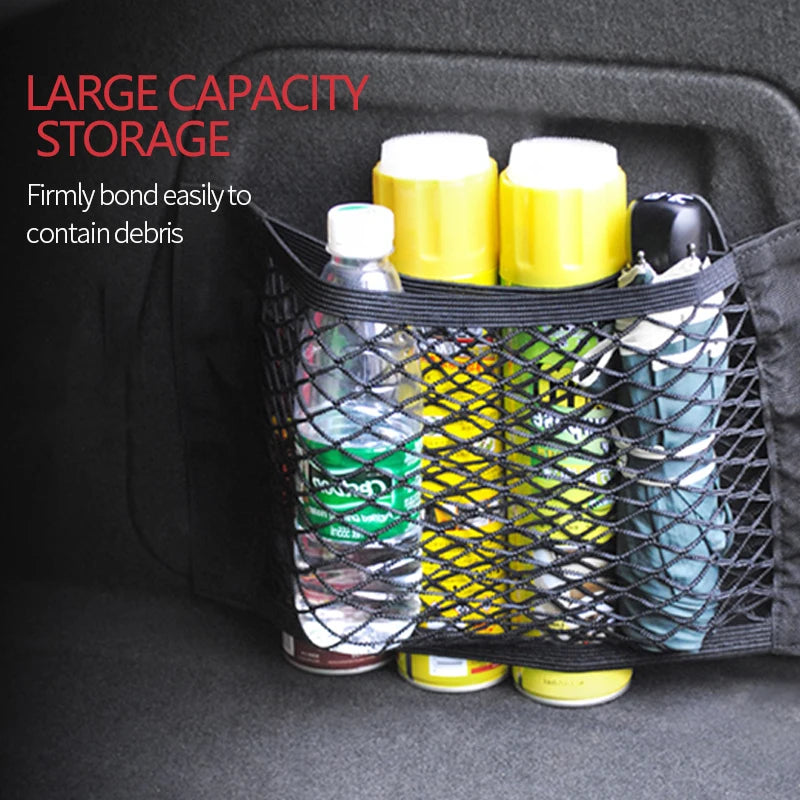Car Storage Net Organizer - Universal Vehicle Cargo Mesh with Velcro Installation