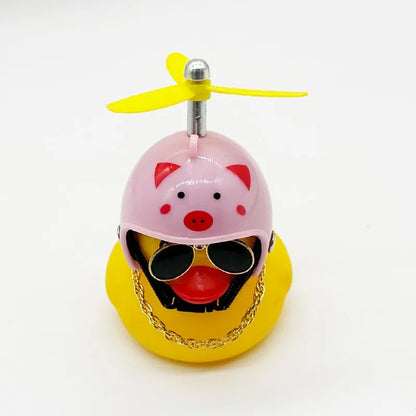 Rubber Duck Car Dashboard Ornament with Propeller Helmet - Cute Auto Decoration